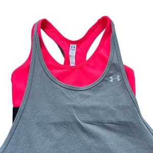 Under Armour Heat Gear Women’s XS Gray Hot Pink Loose Fitting Tank & Sports‎ Bra